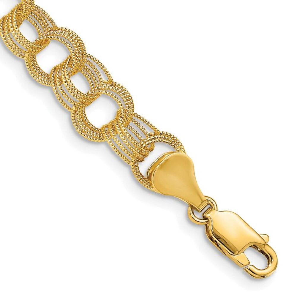 14k Yellow Gold Solid Triple Link Charm Bracelet - image 1